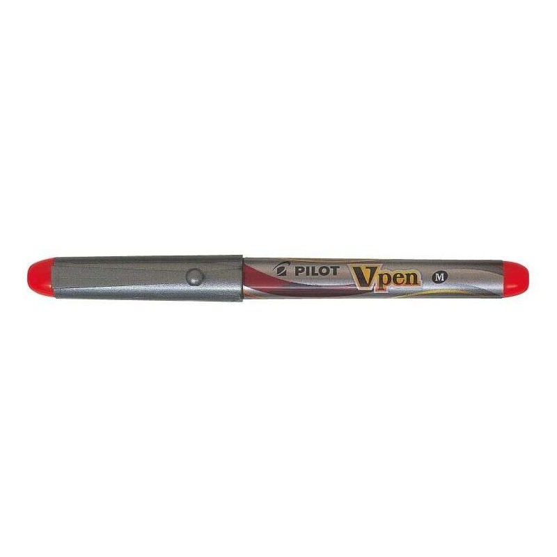 Pilot Stylo Plume V-Pen Silver - Jetable - Encre Liquide - Pointe en Acier - Trait de 0.5mm - Coloris Rouge