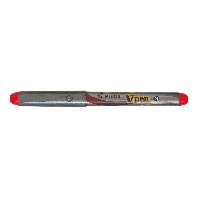 Pilot Stylo Plume V-Pen Silver - Jetable - Encre Liquide - Pointe en Acier - Trait de 0.5mm - Coloris Rouge