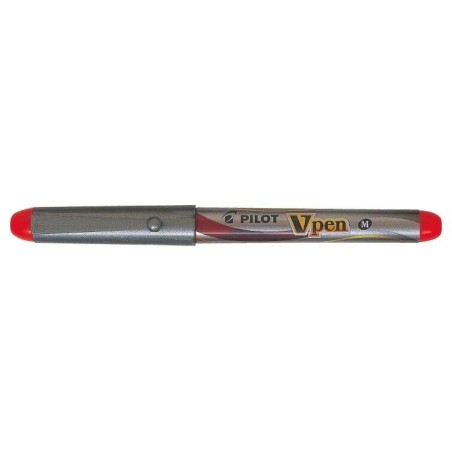 Pilot Stylo Plume V-Pen Silver - Jetable - Encre Liquide - Pointe en Acier - Trait de 0.5mm - Coloris Rouge