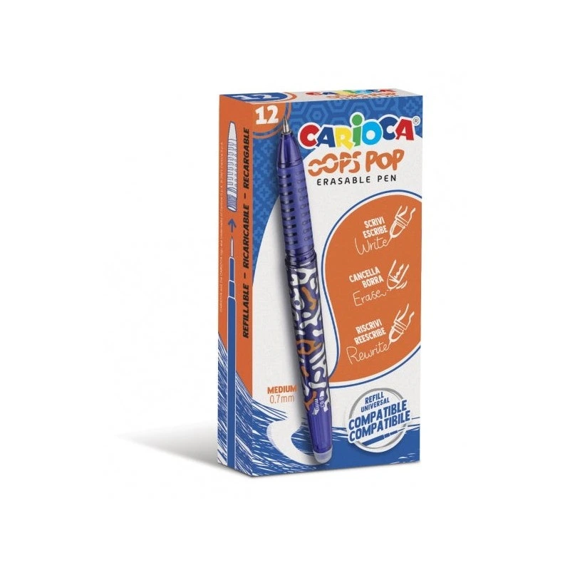 Carioca Oops Pop Boligrafos Borrables - Termo Sensible - Empuñadura Texturizada - Punta de Ø 0.7mm - Doble Goma - Recambios