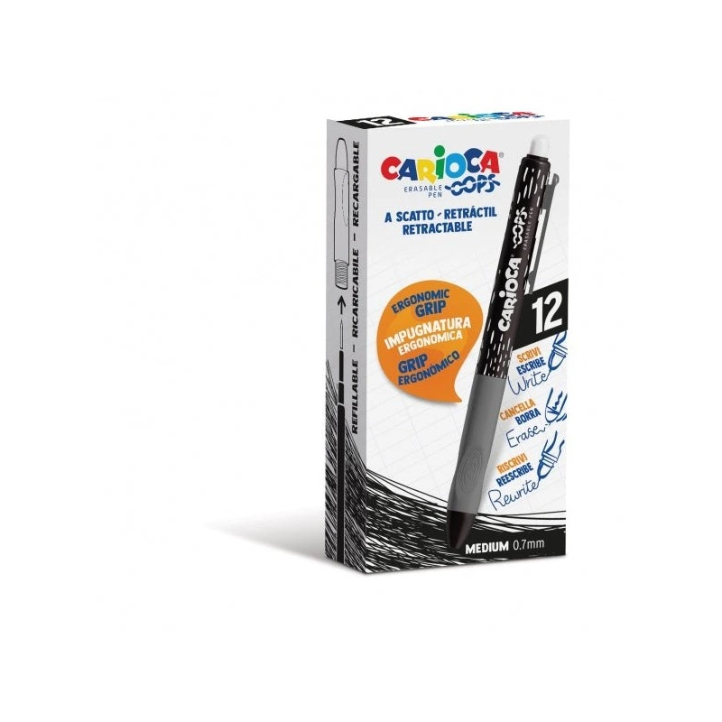 Carioca Oops Esferográfica Apagável Retrátil - Tinta Termossensível - Pega Ergonómica Triangular - Ponta de Ø 0,7mm - Recargas