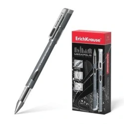 Erichkrause Megapolis Gel Stylo à Encre Gel - Pointe de 0.5mm - Corps Rond Opaque - Fenêtre de Contrôle d'Encre - Couleur Noir