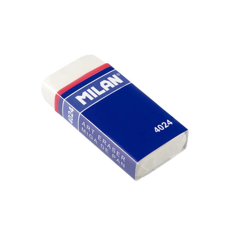 Milan 4024 Gomme à Effacer Rectangulaire - Mie de Pain Flexible - Caoutchouc Synthétique - Bande en Carton Bleue - Emballée