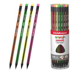 ErichKrause VIVO Lapiz de Grafito con Goma de Borrar - Mina HB - Cuerpo Triangular - Facil Afilado - Agarre Ergonomico