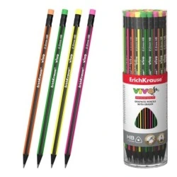 ErichKrause VIVO Lapiz de Grafito con Goma de Borrar - Mina HB - Cuerpo Triangular - Facil Afilado - Agarre Ergonomico