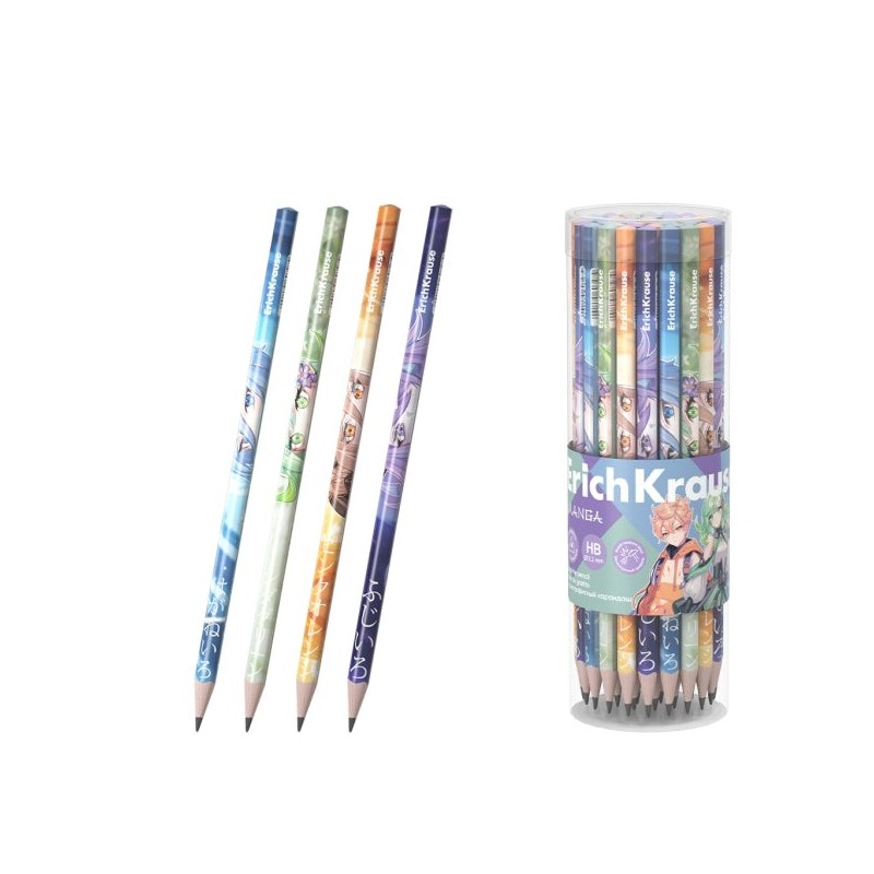 ErichKrause Manga Lapiz de Grafito - Mina HB - Cuerpo Triangular - Agarre Ergonomico - Colores Surtidos