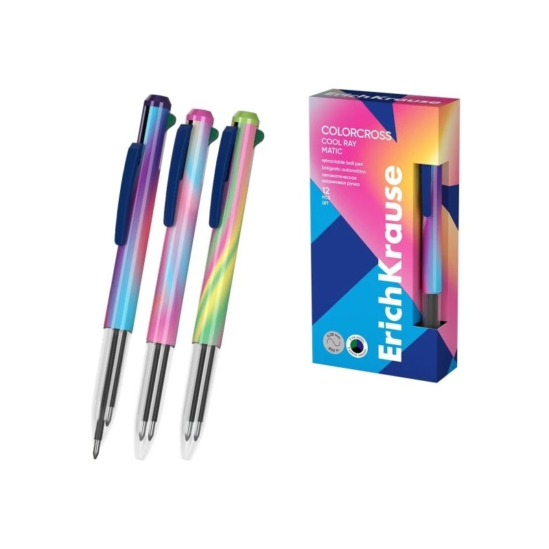 ErichKrause Colorcross Matic Cool Ray 3-in-1 Pen - 0.7mm Tip - Blue Ink - Black Ink - Green Ink - 0.28mm Line Width - Assorted