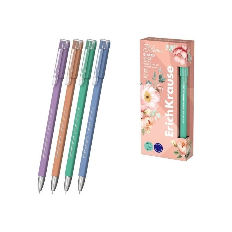 ErichKrause G-Reed Stick Pastel Bloom Capped Pen - Assorted Designs - 0.25mm Line Width - Gel Ink - Water-Resistant