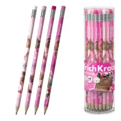 ErichKrause CapyBarbara Lápis de Grafite com Borracha - Mina HB - Corpo Redondo - Plástico - Pega Ergonómica - Cores Sortidas