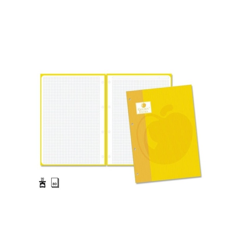 Golden Extra Recarga de 80 Folhas 90gr Quadrícula 4x4 - Formato A4 - 4 Furos e Banda de Cor Amarela