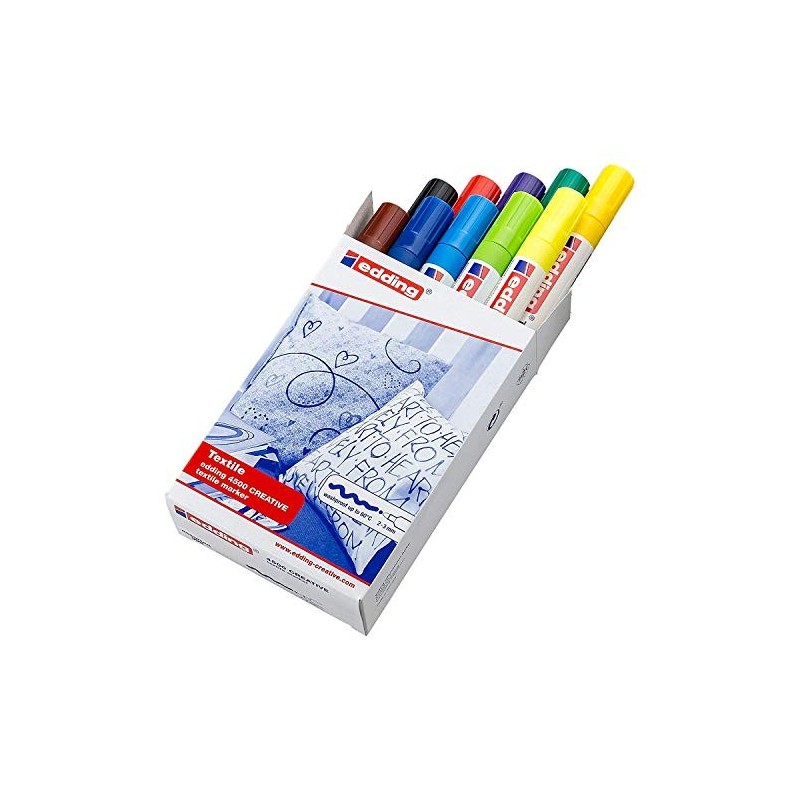 Edding 4500 Pack of 10 Permanent Textile Markers - Round Tip - 2-3mm Line - Neutral Odour - Quick Drying - Assorted Colours