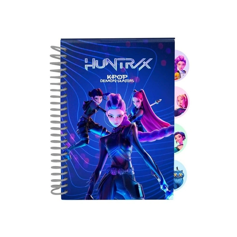 Safta K-Pop Demon Hunters Notepad - A5 Format - 80 Sheets of 80 g/m2 - Spiral - Hard Covers - 4 Inner Dividers - 14.8x2.1cm