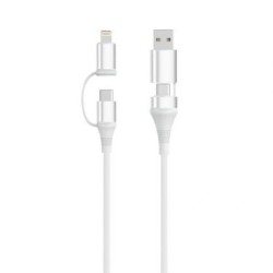 Ewent EC1076 Cable USB-C 4 en 1 - 60W - 2 Metros - USB-C, USB-A, Lightning - Color Blanco