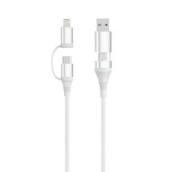 Ewent EC1076 USB-C Cable 4 in 1 - 60W - 2 Metres - USB-C, USB-A, Lightning - White