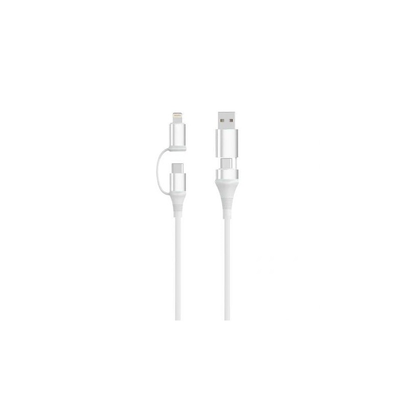 Ewent EC1076 Cable USB-C 4 en 1 - 60W - 2 Metros - USB-C, USB-A, Lightning - Color Blanco