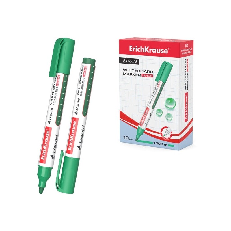Erichkrause Liquid LW-600 Whiteboard Marker - Alcohol-Based Liquid Ink - Bullet Tip - 2.5mm Line Width - Green