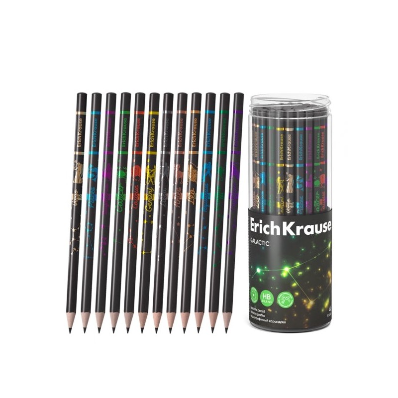 ErichKrause Galactic Crayon Graphite - Mine HB - Corps Rond - Facile à Estomper - Couleurs Assorties