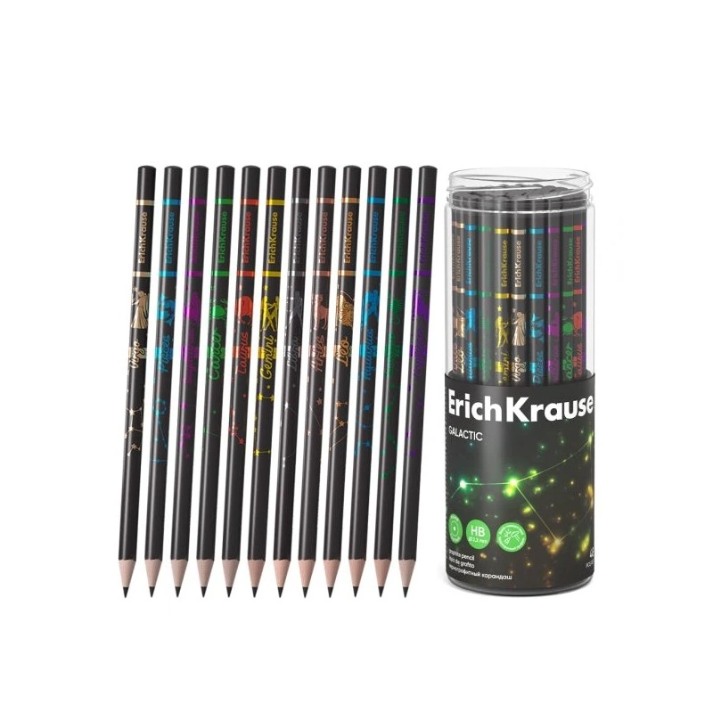 ErichKrause Galactic Lápis de Grafite - Mina HB - Corpo Redondo - Fáceis de Esbater - Cores Sortidas