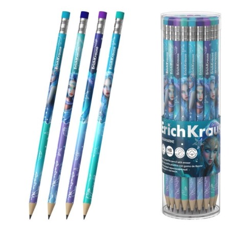 ErichKrause Aquamarine Graphite Pencil with Eraser - HB Lead - Round Body - Plastic - Ergonomic Grip - Assorted Colours