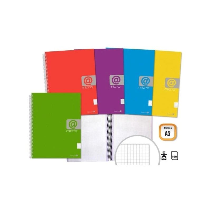 Golden Cuaderno Espiral A5 160 Hojas 60grs Cuadricula - Hojas Microperforadas con 4 Taladros y 4 Bandas de Color - Tapa