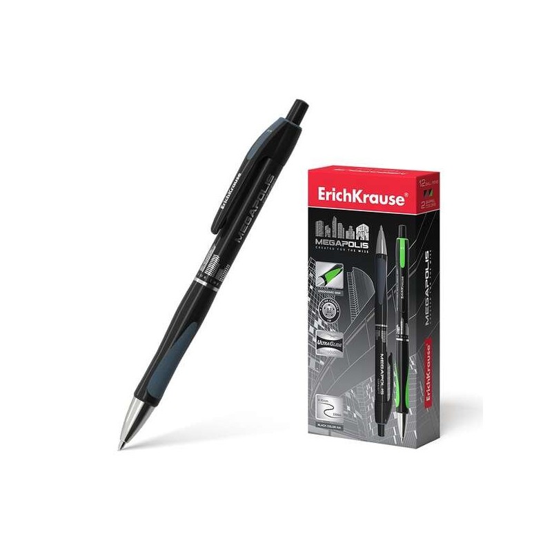 ErichKrause Megapolis Concept Stylo Rétractable - Corps Satiné Rond - Zone de Préhension Ergonomique - Pointe à 5 Canaux