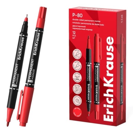 ErichKrause Double P-80 Marcador Permanente Duplo - Ponta Ogiva de 1.65mm - Ponta de Agulha de 0.45mm - Resistente à Água e à