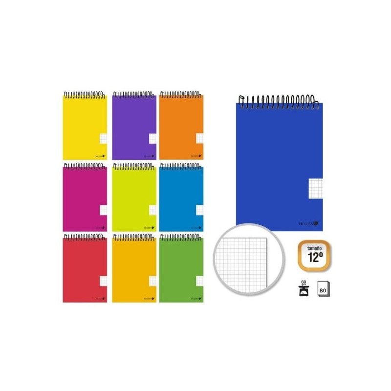 Golden Caderno Espiral Horizontal 80 Folhas 60grs Quadrícula 4x4 - Tamanho 12º - Cores Sortidas