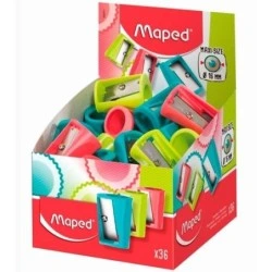 Maped Vivo Maxi Plastic Pencil Sharpener with 1 Hole of 16mm - Sharp, Hard-Wearing Steel Blade - Assorted Colours