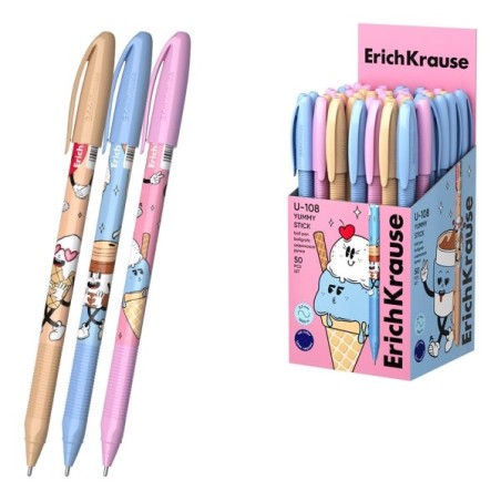 ErichKrause U-108 Stick Yummy Boligrafo con Capuchon - Modelos Surtidos - Trazo 0.3mm - Tinta de Baja Viscosidad - Tapa