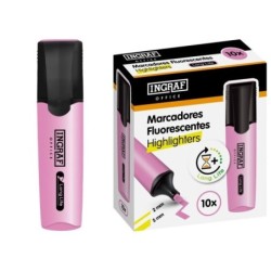 Ingraf Long-Life Surligneur Fluorescent - Pointe Biseautée - Trait 2-5mm - Encre à Base d'Eau - Couleur Rose