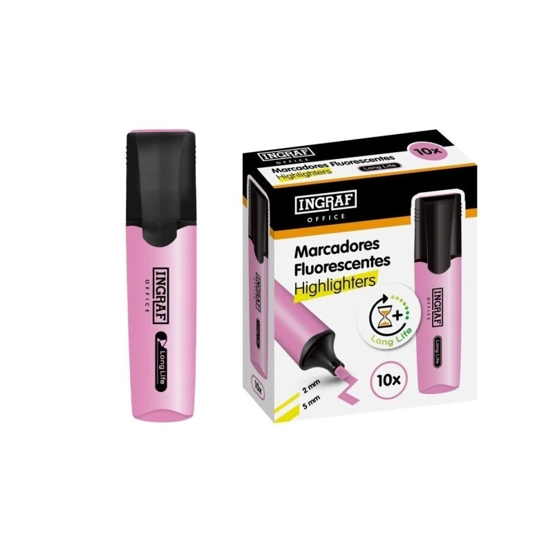 Ingraf Long-Life Highlighter - Chisel Tip - Line Width 2-5mm - Water-Based Ink - Pink