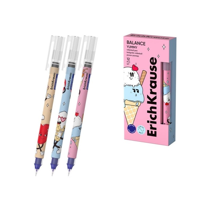 ErichKrause Balance Stick Yummy Boligrafo con Capuchon - Modelos Surtidos - Trazo 0.35mm - Tinta Libre con Regulador de