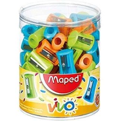 Maped Vivo Plastic Pencil Sharpener with 1 Hole - Sharp and Hard-Wearing Steel Blade - Assorted Colours