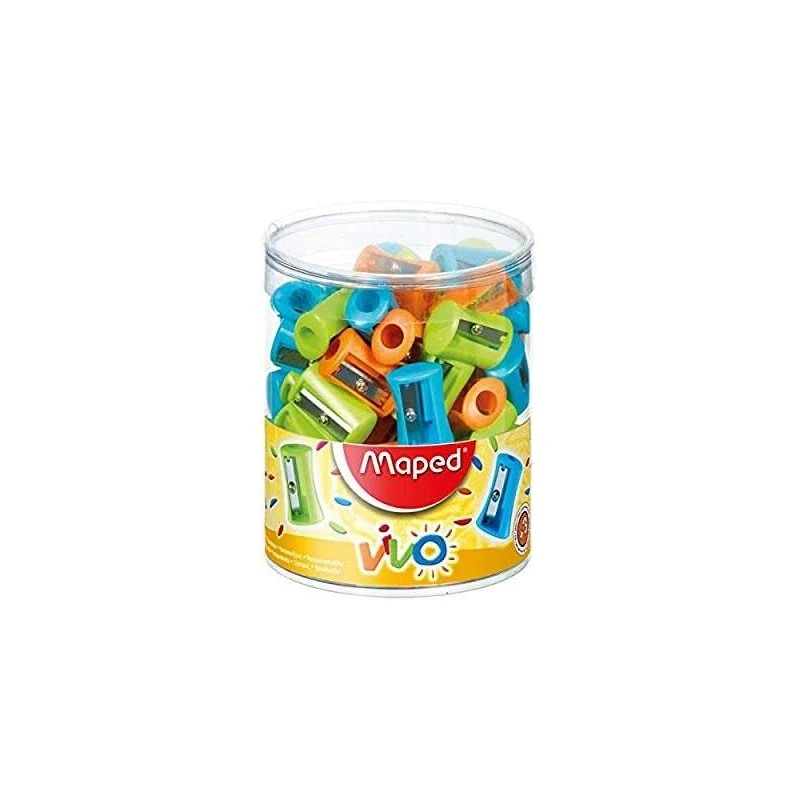 Maped Vivo Sacapuntas de Plastico con 1 Orificio - Cuchilla de Acero Afilada y Resistente - Colores Surtidos