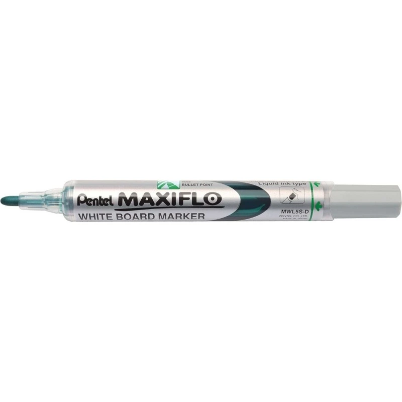 Pentel Maxiflo Whiteboard Marker - Bullet Tip - Line Width 2mm - Ink Flow Regulation - 50% Recycled Materials - Colour Green