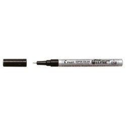 Pilot Super Color Fine Permanent Marker - 1mm Polyacetal Tip - Very Dense and Opaque Ink - Metal Barrel - Silver