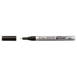 Pilot Super Color Fine Permanent Marker - 1mm Polyacetal Tip - Very Dense and Opaque Ink - Metal Barrel - Silver