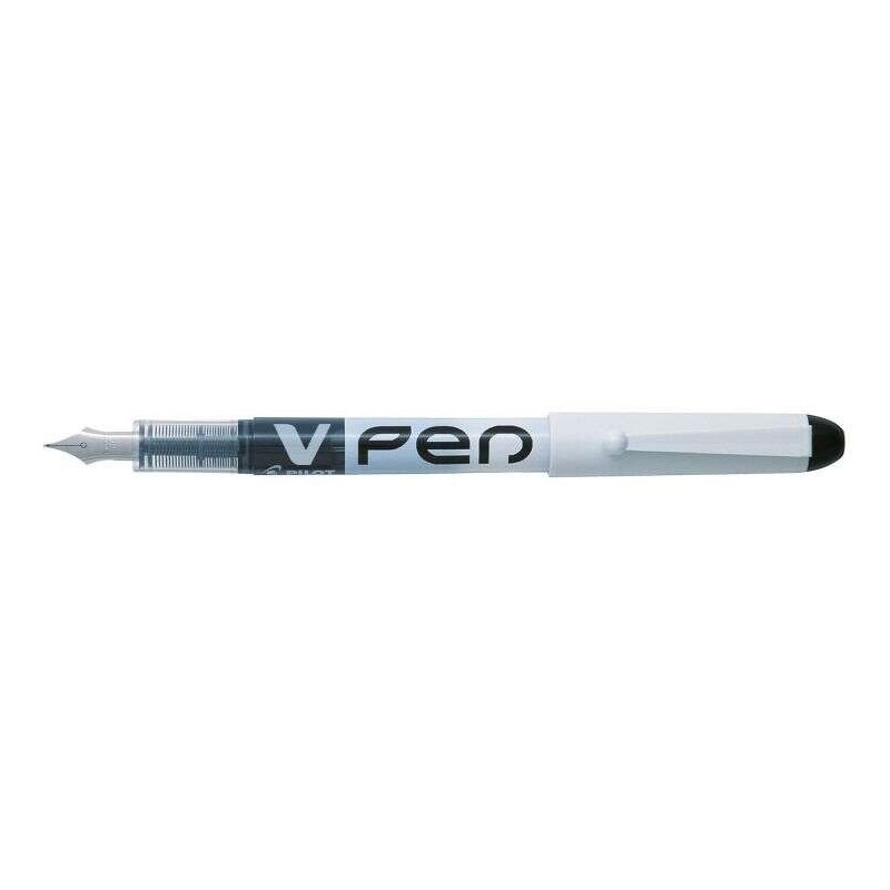 Pilot Pluma Estilografica V-Pen Desechable Tinta Liquida - Punta de Acero - Trazo de 0.5mm - Color Negro