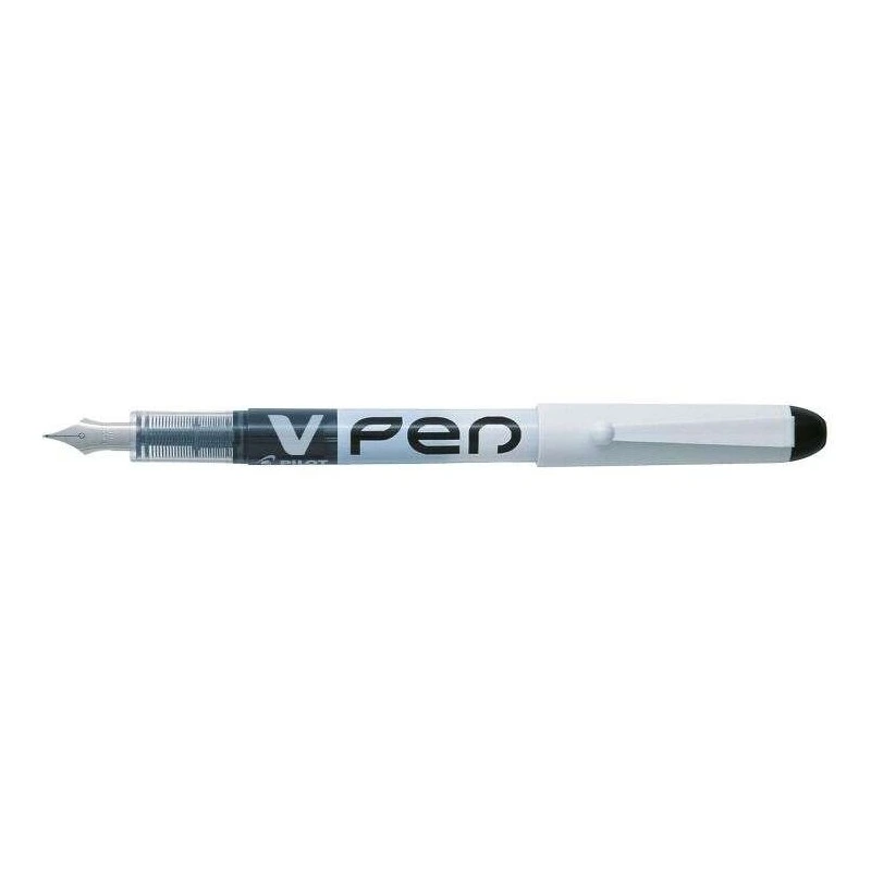 Pilot Pluma Estilografica V-Pen Desechable Tinta Liquida - Punta de Acero - Trazo de 0.5mm - Color Negro