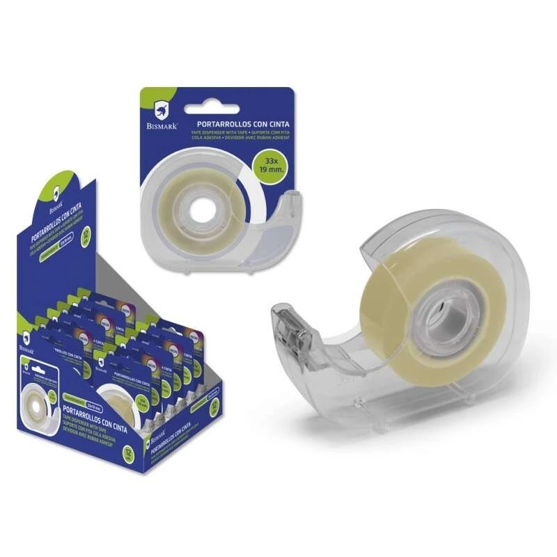 Bismark Porta-rolos com Fita-cola Transparente - Corpo de Plástico - Inclui Fita-cola de 33mx1.9cm - Ideal para Uso Escolar