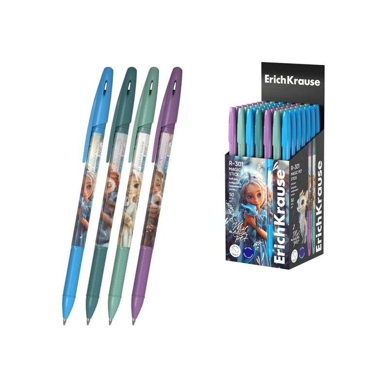 ErichKrause R-301 Stick Magic Pet Boligrafo con Capuchon - Modelos Surtidos - Trazo 0.35mm - Tinta de Secado Rapido - Tapa