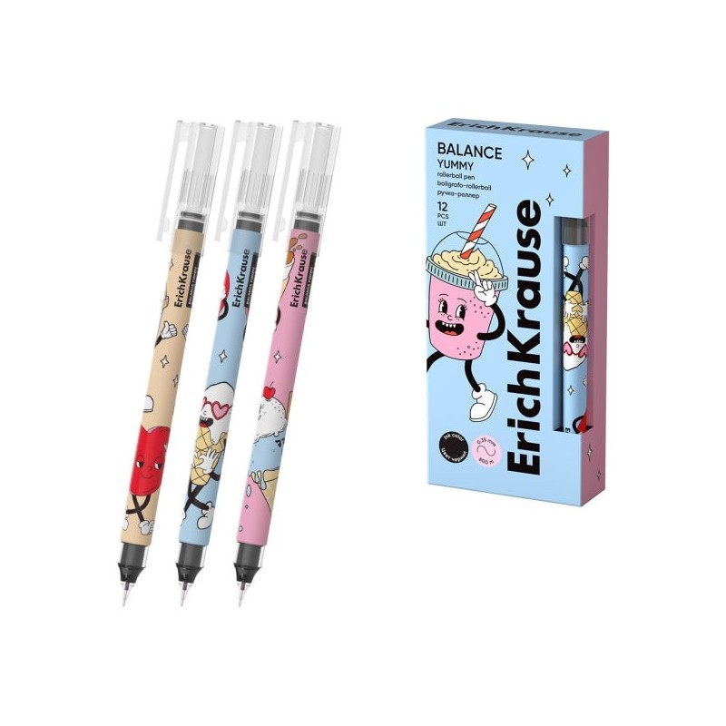 ErichKrause Balance Stick Yummy Boligrafo con Capuchon - Modelos Surtidos - Trazo 0.35mm - Tinta Libre con Regulador de