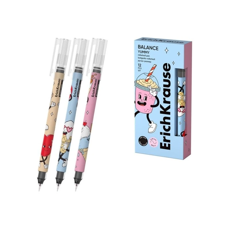 ErichKrause Balance Stick Yummy Boligrafo con Capuchon - Modelos Surtidos - Trazo 0.35mm - Tinta Libre con Regulador de