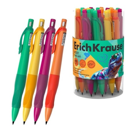 ErichKrause Kiddy Dino Art Porte-mine - Mine HB de 2.0mm - Grip en Caoutchouc - Motif Dinosaures - Couleurs Assorties