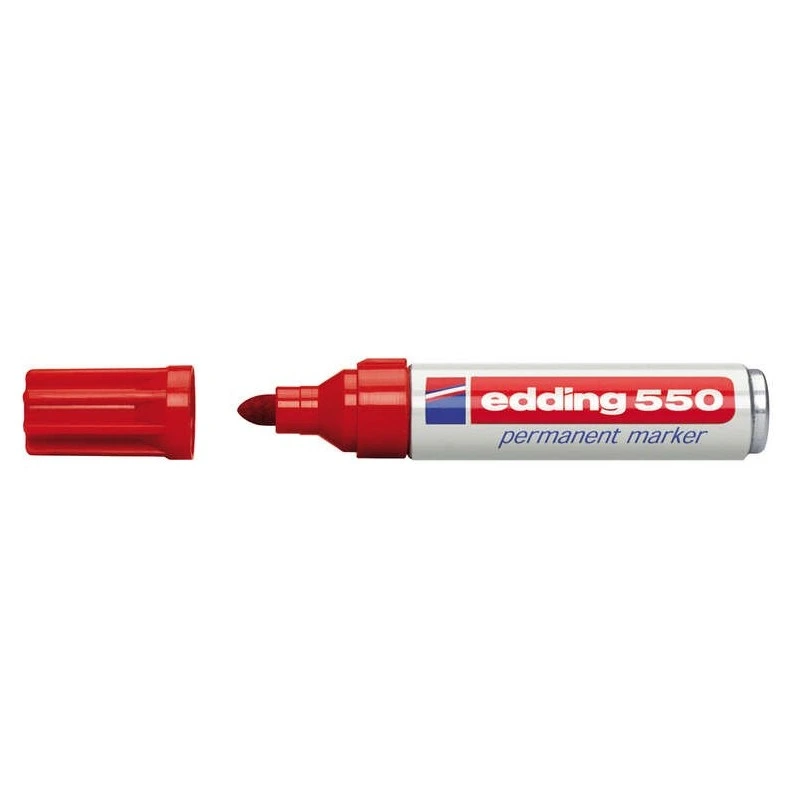 Edding 550 Marqueur Permanent - Pointe Ronde - Tracé entre 3 et 4 mm - Rechargeable - Séchage Rapide - Couleur Rouge