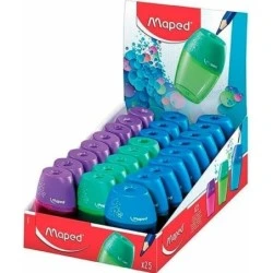 Maped Shaker Taille-crayon 1 Trou avec Réservoir Grande Capacité - Forme Ergonomique - Couleurs Assorties