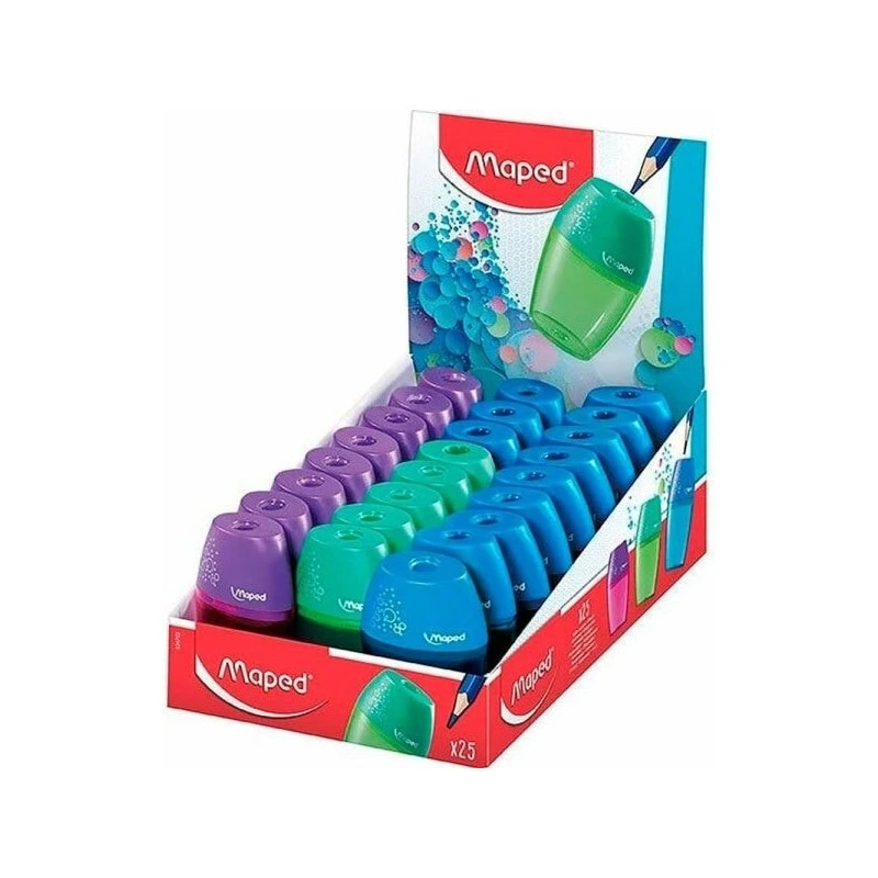 Maped Shaker 1-Hole Pencil Sharpener with Large-Capacity Container - Ergonomic Shape - Assorted Colours