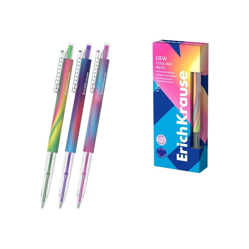 ErichKrause Dew Matic Cool Ray Stylo Rétractable - Modèles Assortis - Tracé 0.28mm - Couleur Bleu