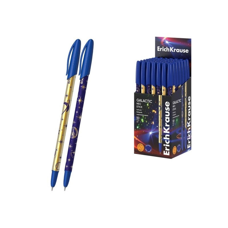 ErichKrause Neo Stick Galactic Boligrafo con Capuchon - Modelos Surtidos - Trazo 0.26mm - Tinta de Baja Viscosidad - Tapa