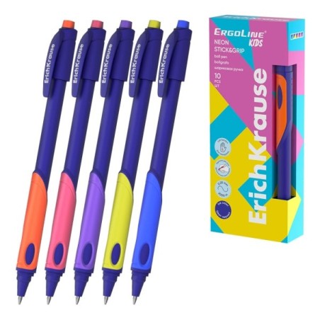 ErichKrause ErgoLine Kids Esferográfica Retrátil - Ergonómica para Canhotos - Tinta Azul - Traço 0.25mm - Cores Sortidas